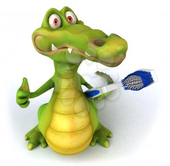 Royalty Free Clipart Image of a Gator With a Toothbrush