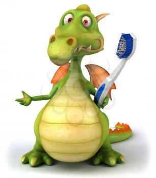 Royalty Free Clipart Image of a Dragon With a Toothbrush