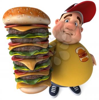 Royalty Free Clipart Image of a Fat Man With a Huge Cheeseburger