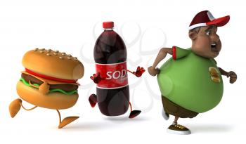 Royalty Free Clipart Image of Fast Food Chasing an Overweight Man