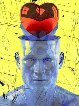Royalty Free Clipart Image of a Guy With an Open Head and a Heart