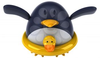 Royalty Free Clipart Image of a Penguin With a Rubber Duck Ring