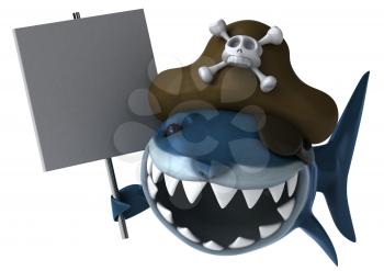 Royalty Free Clipart Image of a Pirate Shark With a Sign