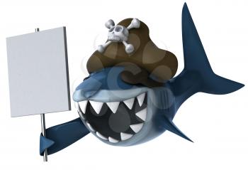 Royalty Free Clipart Image of a Pirate Shark With a Sign