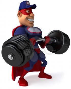 Royalty Free Clipart Image of a Superhero Mechanic With a Barbell