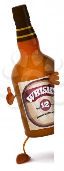 Royalty Free Clipart Image of a Whisky Bottle Giving a Thumbs Up