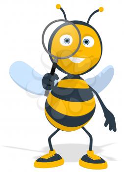 Royalty Free Clipart Image of a Bee With a Magnifying Glass