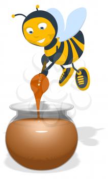 Royalty Free Clipart Image of a Bee With a Honeypot