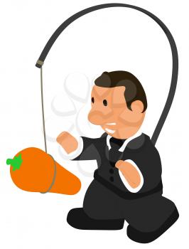 Royalty Free Clipart Image of a Businessman With a Carrot Dangling in Front of Him