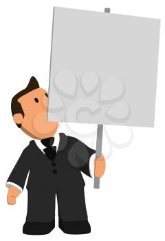 Royalty Free Clipart Image of a Man With a Placard