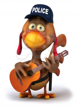 Royalty Free Clipart Image of a Guitarist Chicken Cop