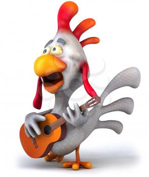 Royalty Free Clipart Image of a Guitar Playing Chicken