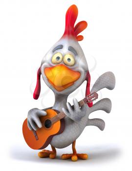 Royalty Free Clipart Image of a Guitar Playing Chicken