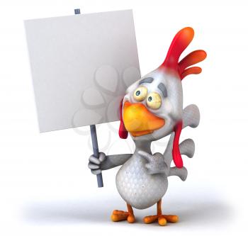 Royalty Free Clipart Image of a Chicken With a Sign