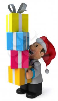 Royalty Free Clipart Image of a Doctor in a Santa Hat Carrying Gifts