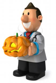 Royalty Free Clipart Image of a Doctor With a Jack-o-Lantern