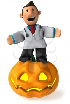 Royalty Free Clipart Image of a Doctor With a Jack-o-Lantern