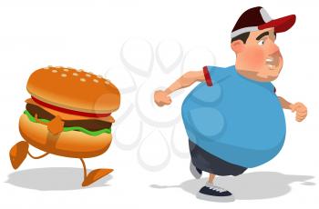 Royalty Free Clipart Image of a Man Fleeing a Burger