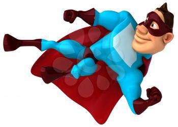 Royalty Free Clipart Image of a Kicking Superhero