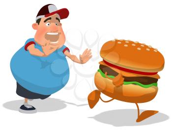 Royalty Free Clipart Image of a Man Chasing a Burger