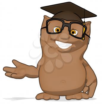 Royalty Free Clipart Image of a Happy Owl Professor