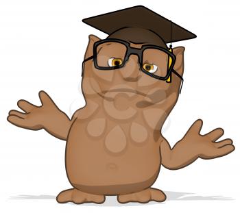 Royalty Free Clipart Image of a Happy Owl Professor