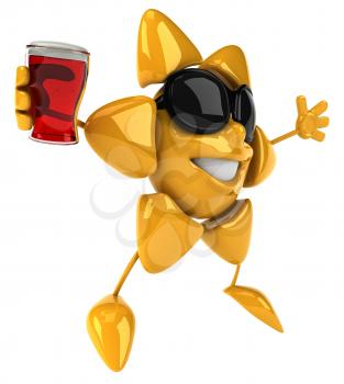 Royalty Free Clipart Image of a Sun in Sunglasses Holding a Drink