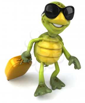 Royalty Free 3d Clipart Image of a Turtle Wearing Sunglasses Carrying a Suitcase