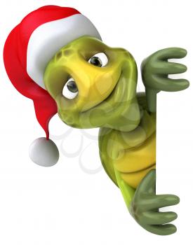 Royalty Free Clipart Image of a Turtle in a Santa Hat