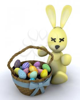 Royalty Free Clipart Image of an Easter Bunny With a Basket of Eggs