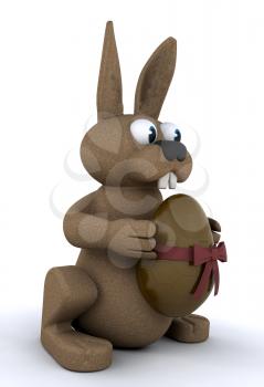 Royalty Free Clipart Image of an Easter Bunny With a Chocolate Egg