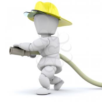 Royalty Free Clipart Image of a Firefighter With a Hose