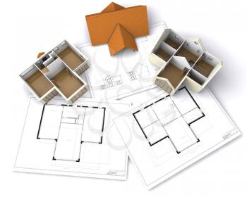 Royalty Free Clipart Image of Houses on Plans