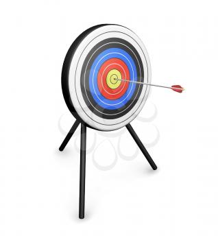 Royalty Free Clipart Image of an Arrow Hitting a Target