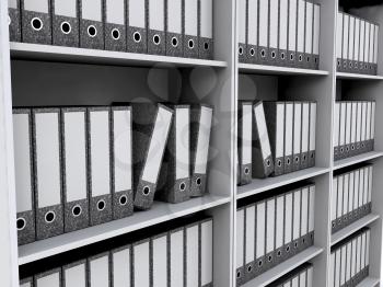 Royalty Free 3d Render of Files on Bookshelves