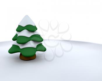 Royalty Free Clipart Image of a Christmas Tree in Snow