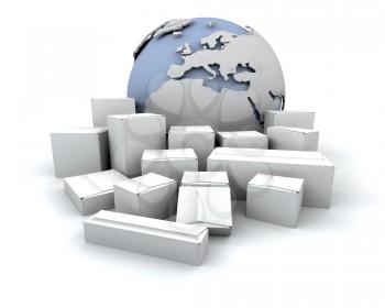 Royalty Free Clipart Image of a Globe With Parcels Around It