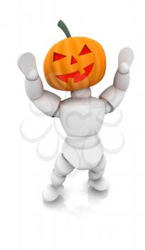 Royalty Free Clipart Image of a 3D Person Wearing a Pumpkin Head