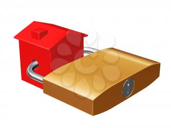 Royalty Free Clipart Image of a House With a Padlock