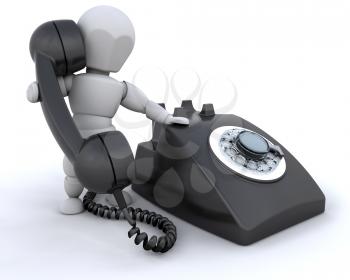 Royalty Free Clipart Image of a 3D Figure With a Dial Telephone