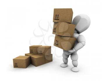 Royalty Free Clipart Image of a Person Carrying a Stack of Boxes
