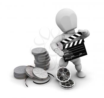 Royalty Free Clipart Image of a Person With Movie Items