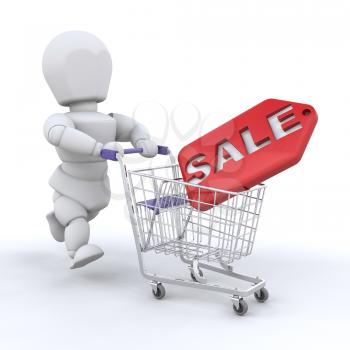 Royalty Free Clipart Image of a Person Pushing a Shopping Cart