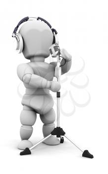 Royalty Free Clipart Image of a Person Wearing Headphones Singing Into a Microphone