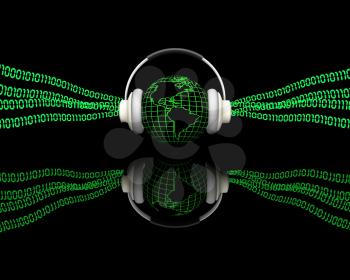 Royalty Free Clipart Image of a Globe With Headphones