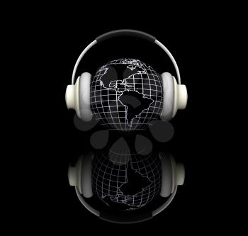 Royalty Free Clipart Image of a Globe With Headphones