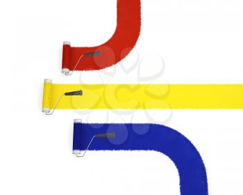 Royalty Free Clipart Image of Paint Rollers in Primary Colours