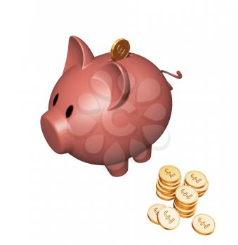 Royalty Free Clipart Image of a Piggy Bank With Coins