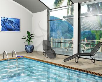 3D render of the interior of a pool house