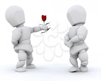 Royalty Free Clipart Image of a Man Giving a Rose to a Woman